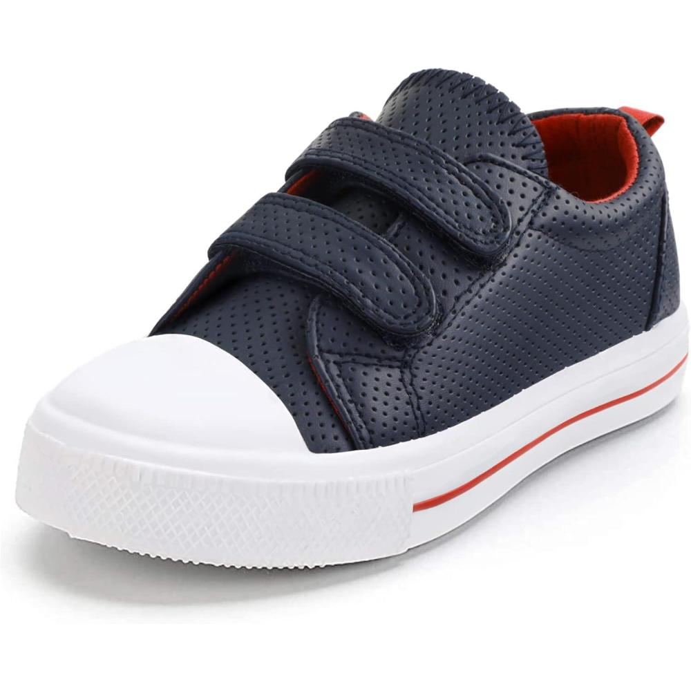 imageK KomForme Toddler Sneakers for Boys and Girls Dual Hook and Loops Sneakers Baby Canvas ShoesDark Blue