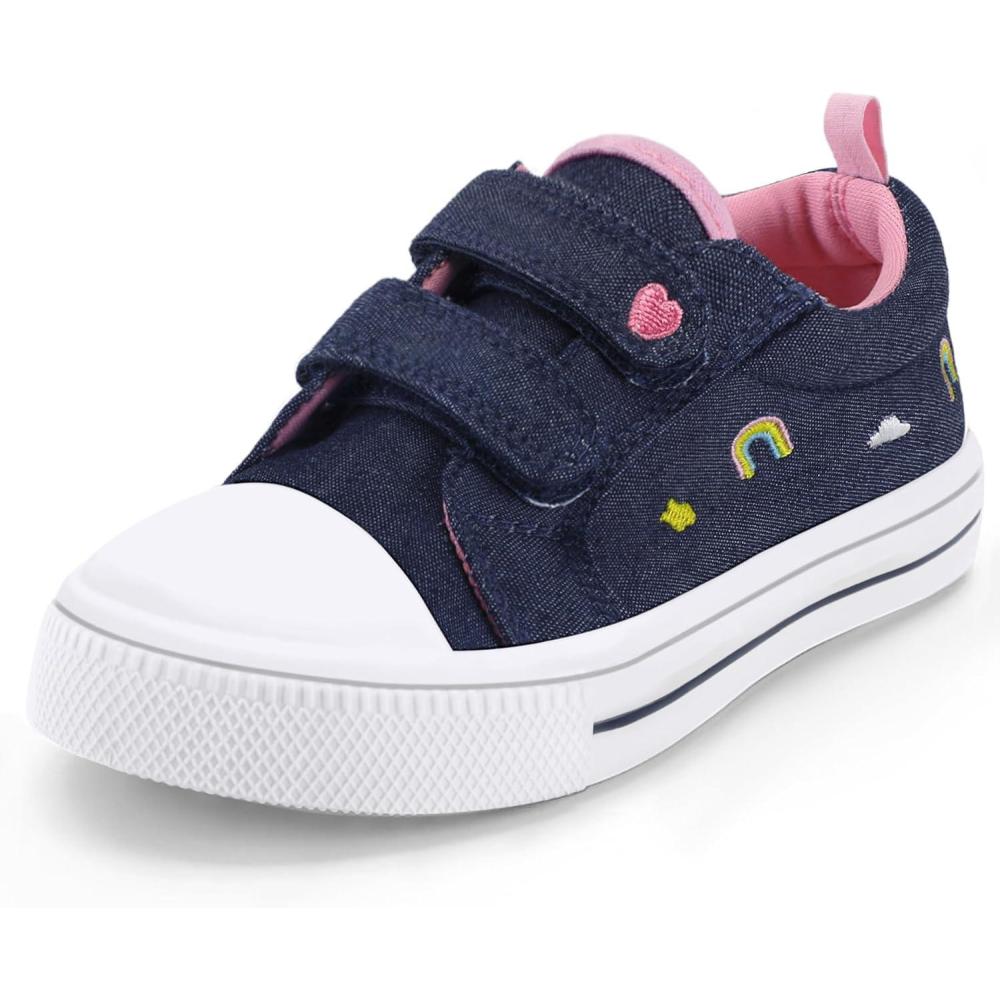 imageK KomForme Toddler Sneakers for Boys and Girls Dual Hook and Loops Sneakers Baby Canvas ShoesDenim Blue
