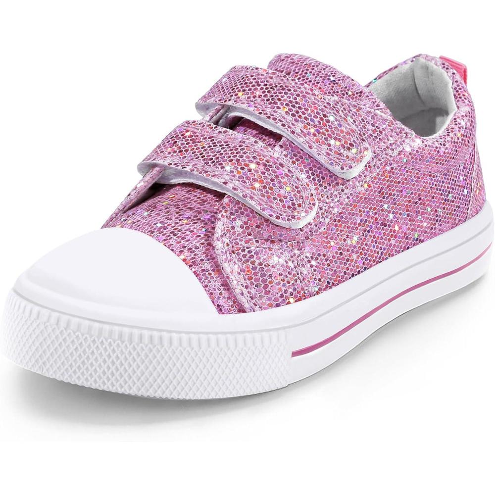 imageK KomForme Toddler Sneakers for Boys and Girls Dual Hook and Loops Sneakers Baby Canvas ShoesPink Glitter