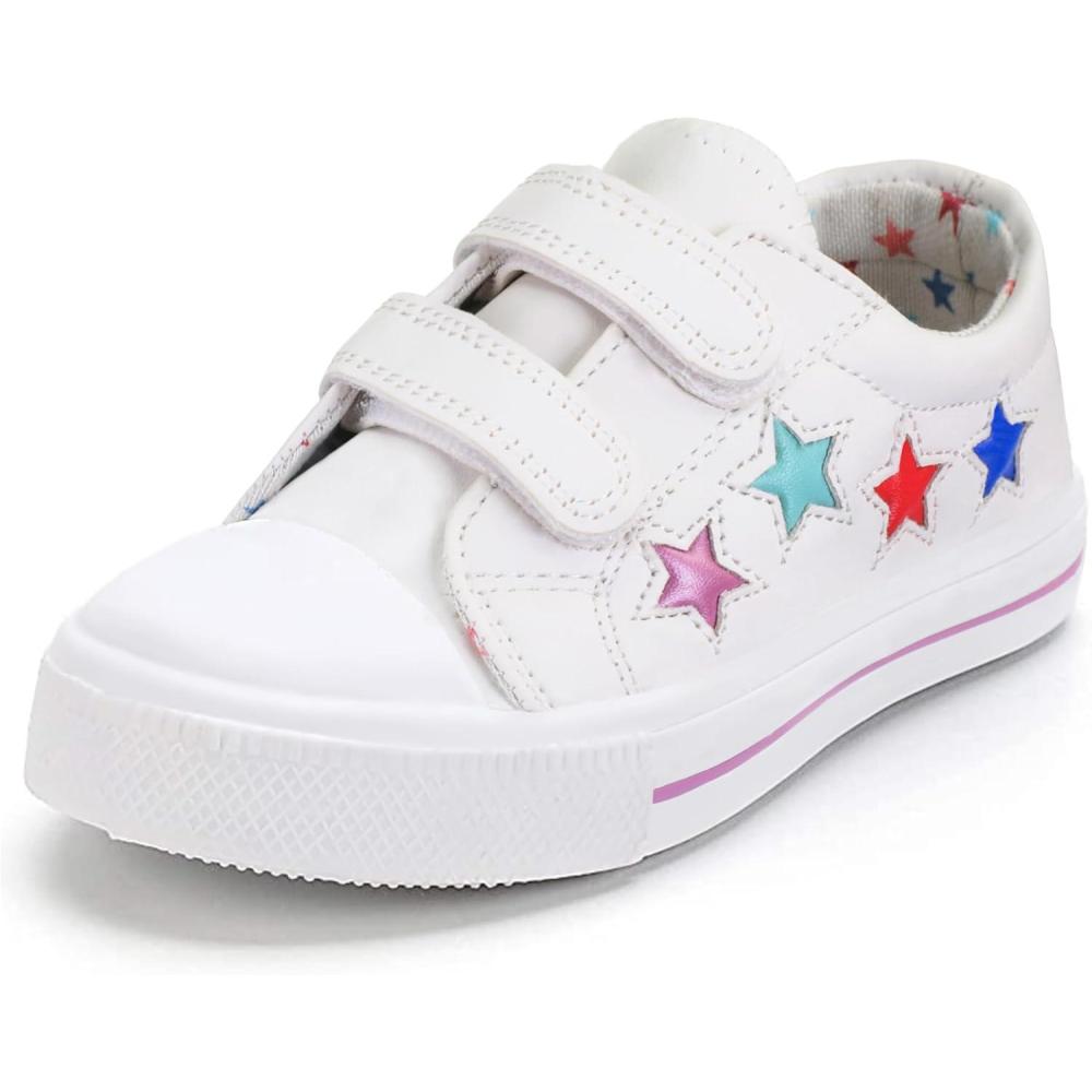 imageK KomForme Toddler Sneakers for Boys and Girls Dual Hook and Loops Sneakers Baby Canvas ShoesWhite New
