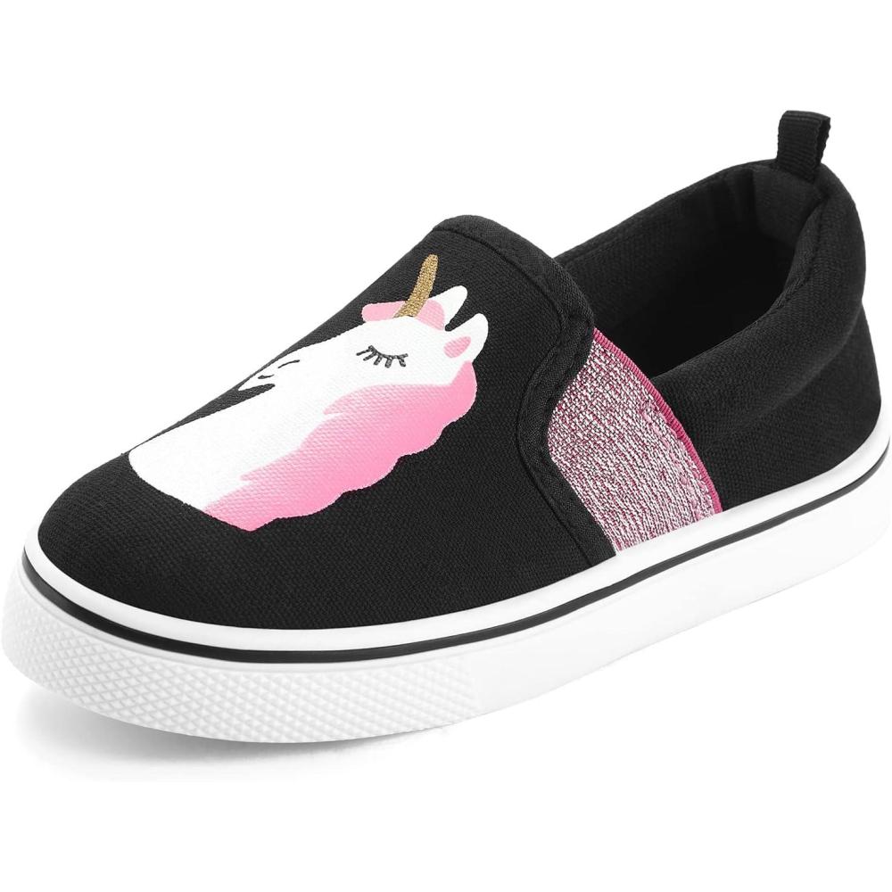 imageK KomForme Toddler Sneakers for Girls Boys Slip On Canvas Walking ShoesBlack With Pink