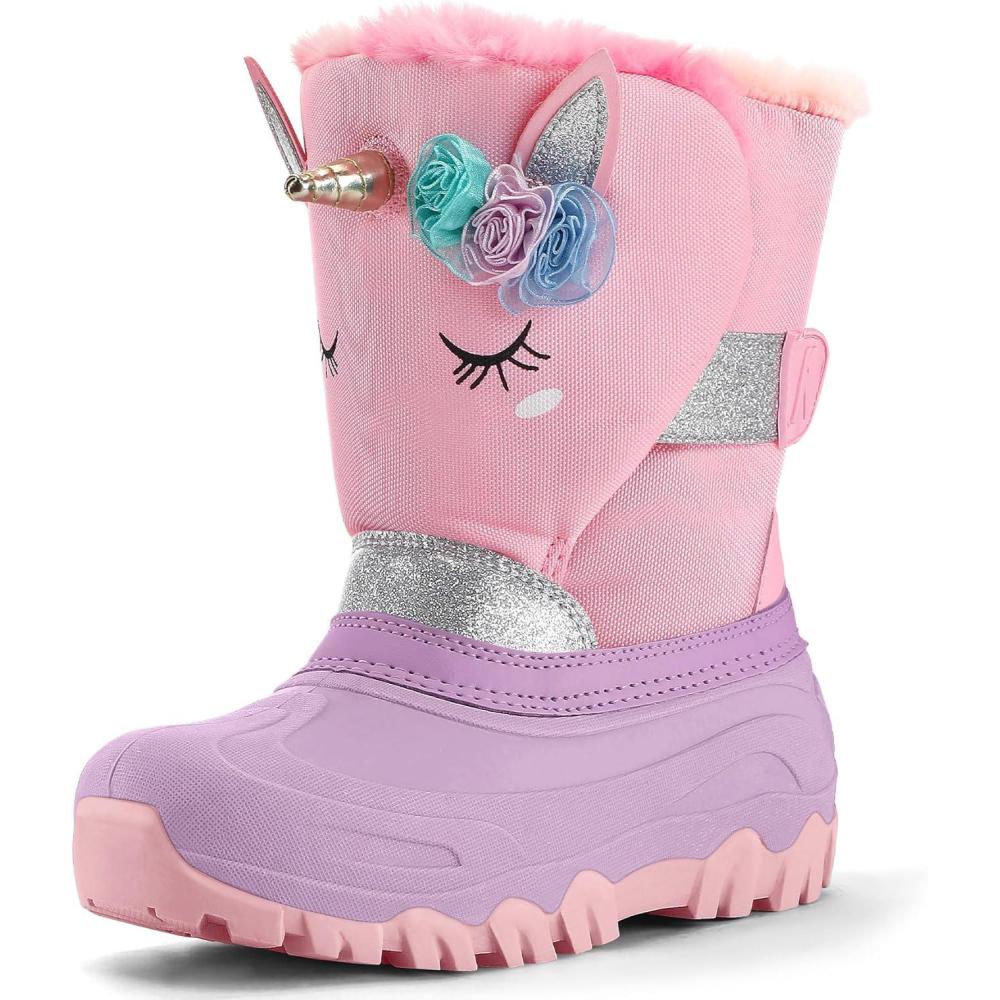 imageK KomForme Waterproof Girls Snow Boots with Faux Fur Lining Warm Winter Shoes for Kids ToddlerLittle KidBig KidPink Unicorn