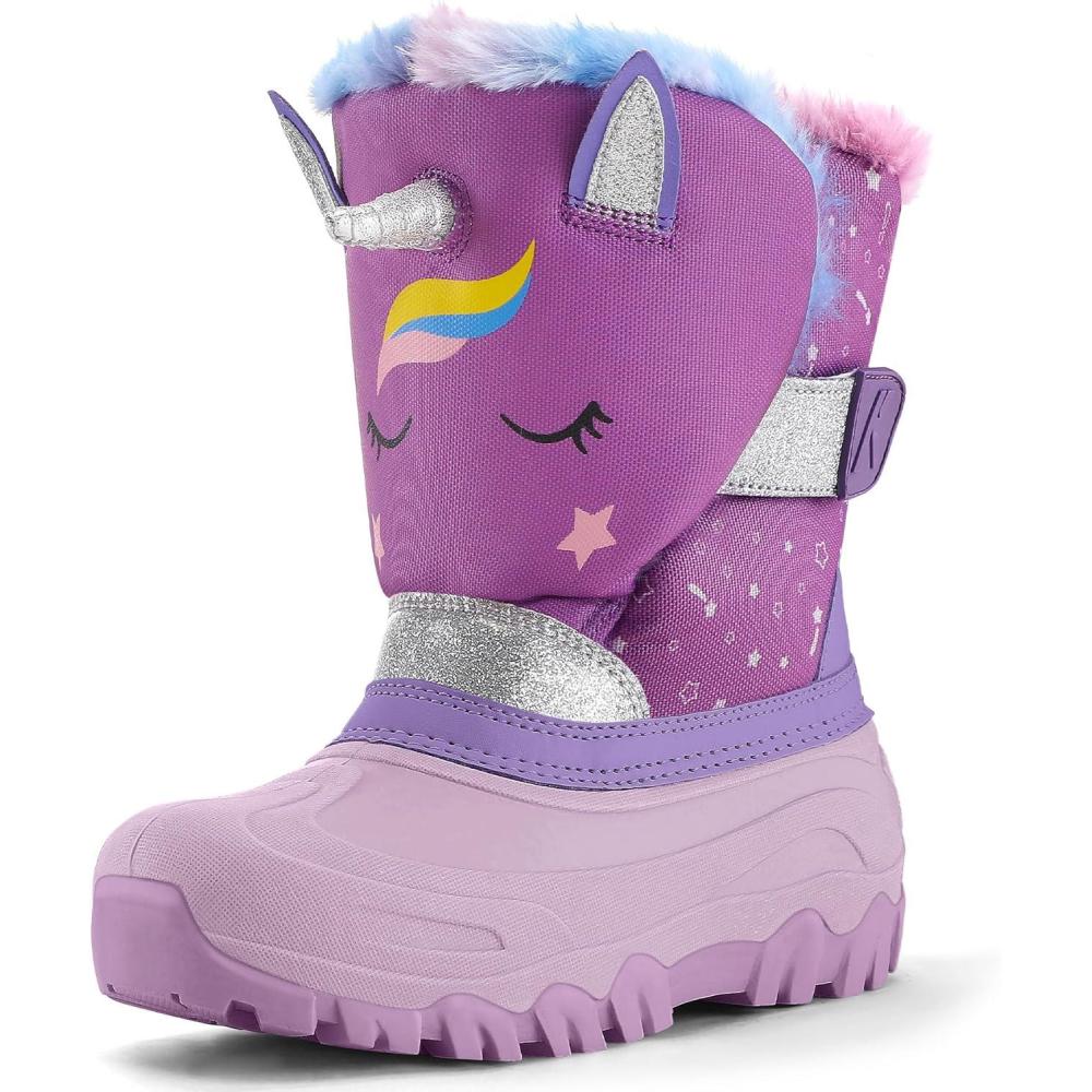 imageK KomForme Waterproof Girls Snow Boots with Faux Fur Lining Warm Winter Shoes for Kids ToddlerLittle KidBig KidPurple Unicorn