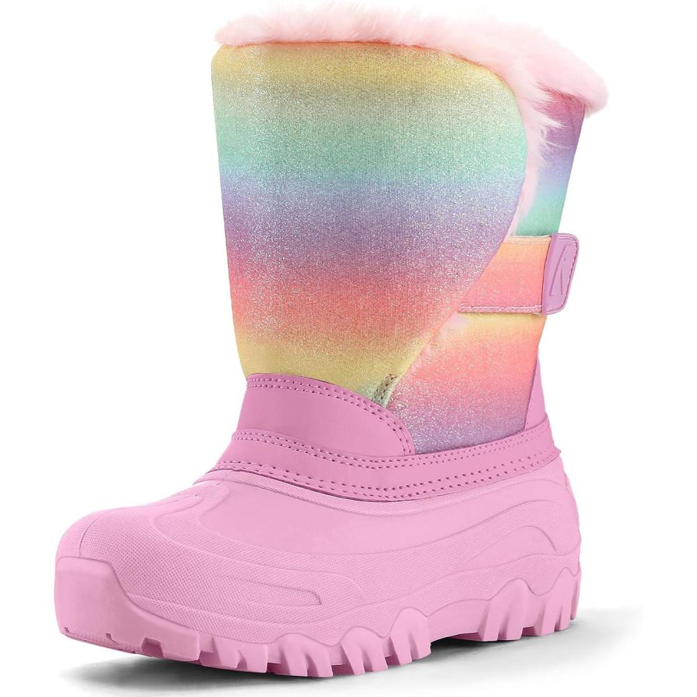 imageK KomForme Waterproof Girls Snow Boots with Faux Fur Lining Warm Winter Shoes for Kids ToddlerLittle KidBig KidRainbow Glitter