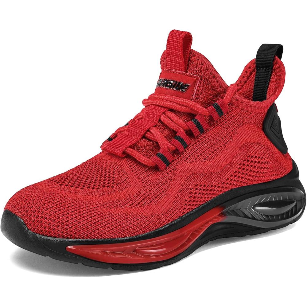 imageRUNSIDE Boys Girls Sneakers Lace up Kids Tennis Shoes for WalkingRunning Lightweight Breathable Gym Shoes Outdoor Little KidBig KidBright Red