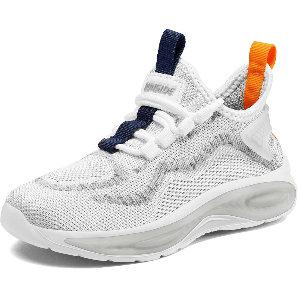 imageRUNSIDE Boys Girls Sneakers Lace up Kids Tennis Shoes for WalkingRunning Lightweight Breathable Gym Shoes Outdoor Little KidBig KidGreyWhite