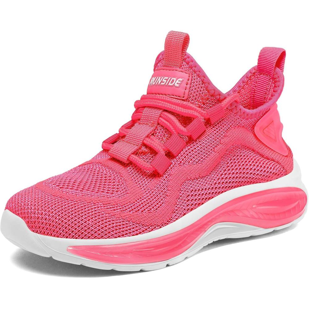 imageRUNSIDE Boys Girls Sneakers Lace up Kids Tennis Shoes for WalkingRunning Lightweight Breathable Gym Shoes Outdoor Little KidBig KidHot Pink