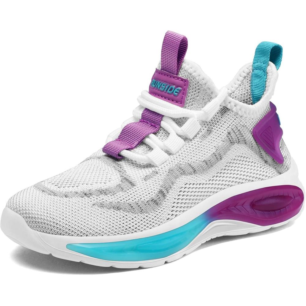 imageRUNSIDE Boys Girls Sneakers Lace up Kids Tennis Shoes for WalkingRunning Lightweight Breathable Gym Shoes Outdoor Little KidBig KidWhiteColorful