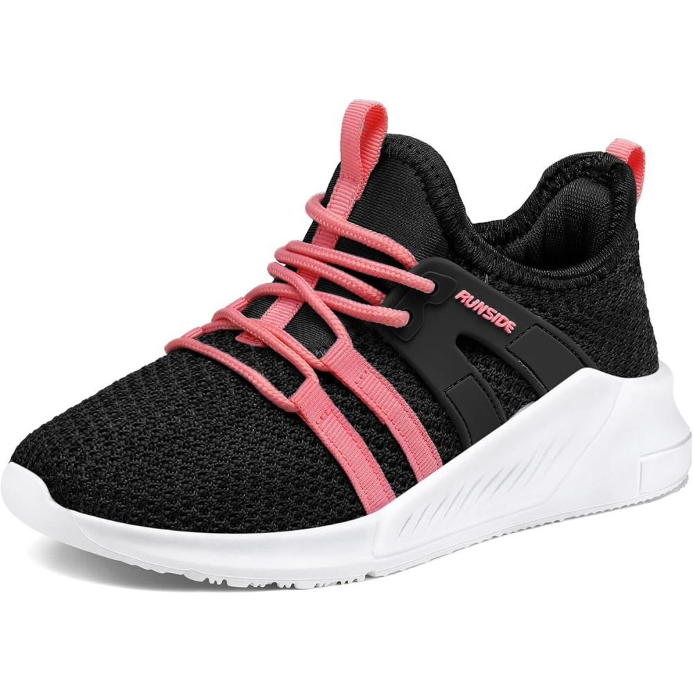 imageRUNSIDE Boys Girls Tennis Shoes Kids Lightweight Breathable Sneakers Laceup Running Athletic Shoes for ToddlerLittle KidBig KidBlack Pink