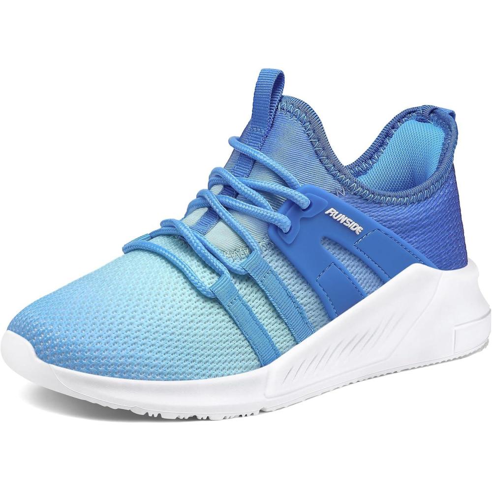 imageRUNSIDE Boys Girls Tennis Shoes Kids Lightweight Breathable Sneakers Laceup Running Athletic Shoes for ToddlerLittle KidBig KidGradient Blue