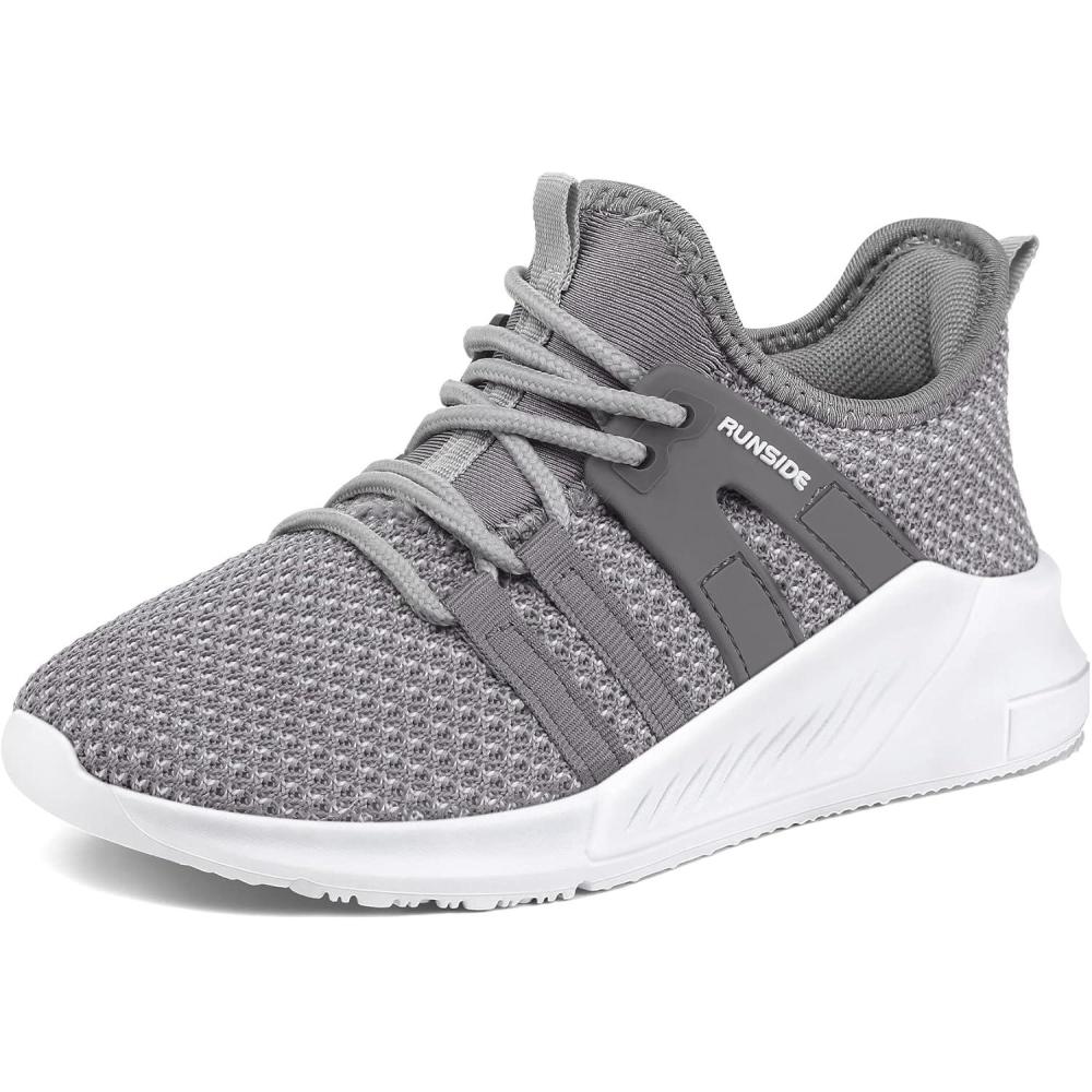 imageRUNSIDE Boys Girls Tennis Shoes Kids Lightweight Breathable Sneakers Laceup Running Athletic Shoes for ToddlerLittle KidBig KidGrey