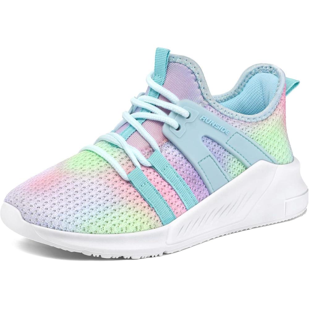 imageRUNSIDE Girls Tennis Shoes Lightweight Sports Kids Sneakers Laceup for RunningWalking ToddlerLittle KidBig KidGradient Blue