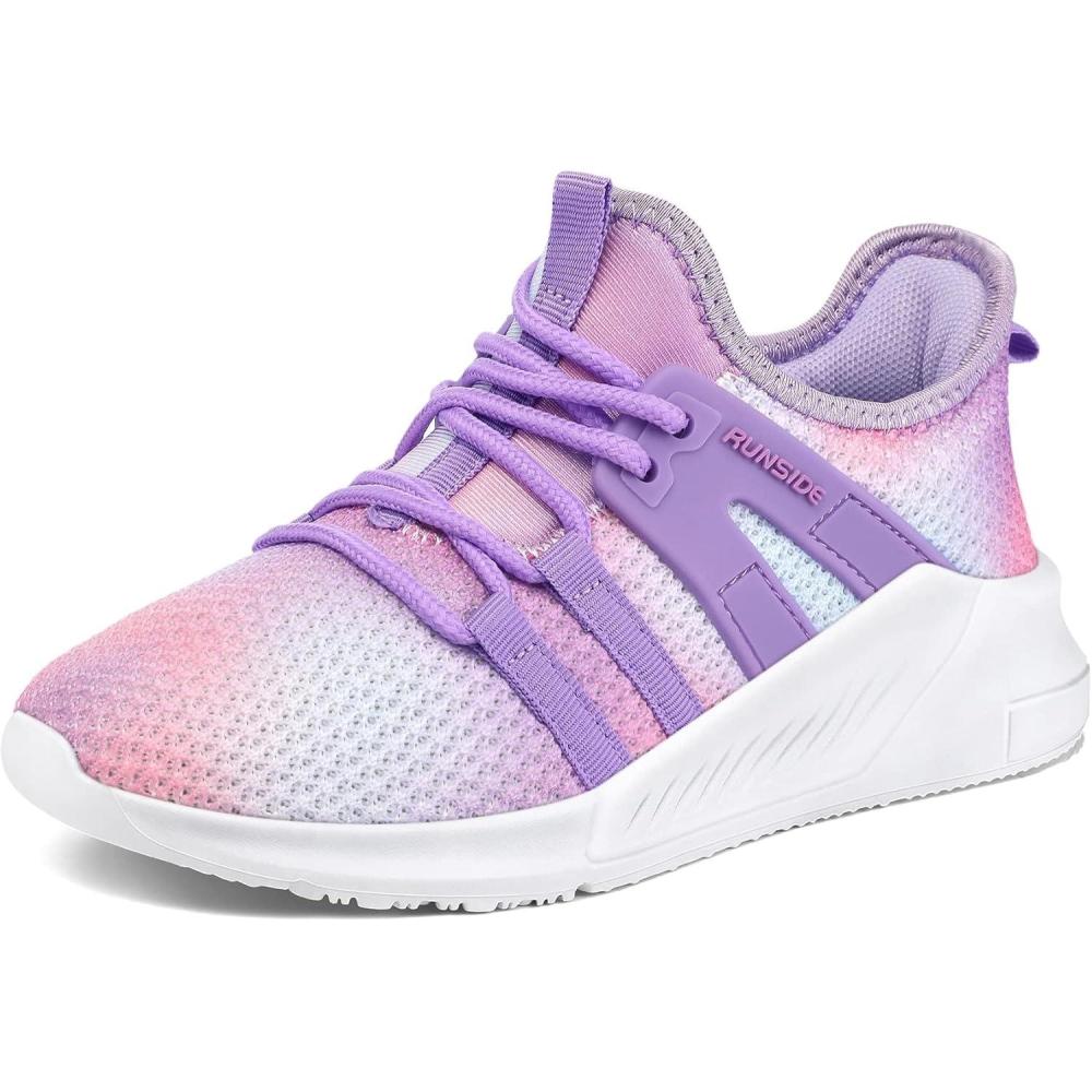 imageRUNSIDE Girls Tennis Shoes Lightweight Sports Kids Sneakers Laceup for RunningWalking ToddlerLittle KidBig KidGradient Purple