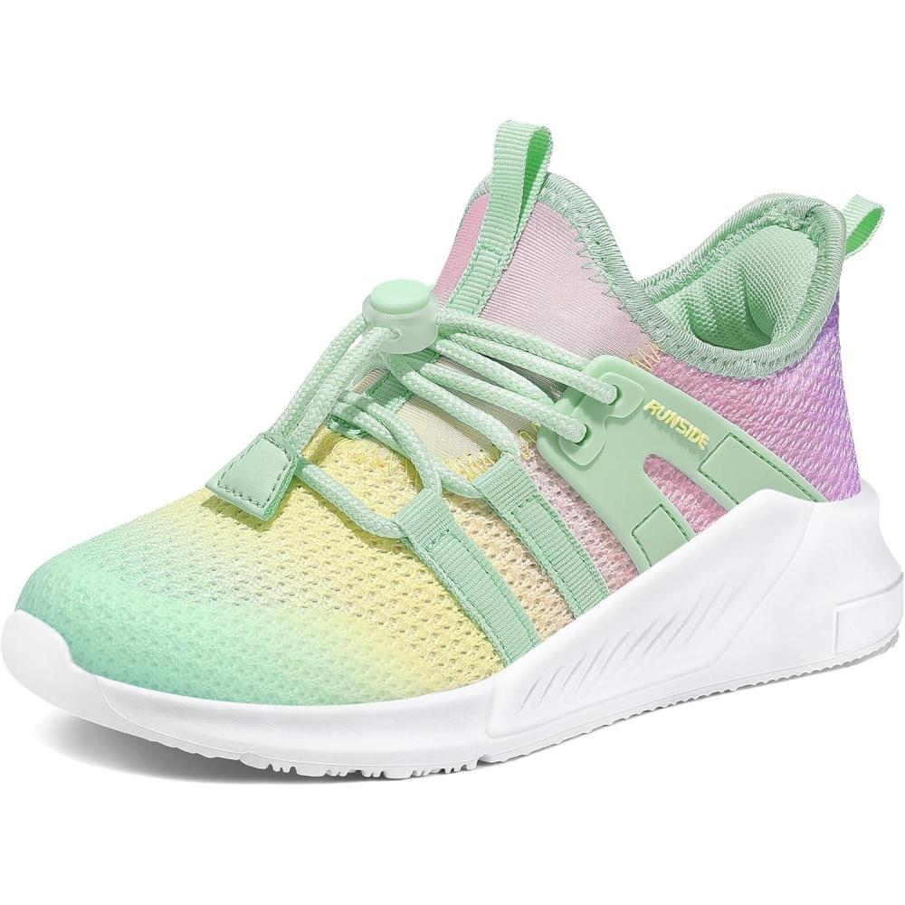 imageRUNSIDE Girls Tennis Shoes Lightweight Sports Kids Sneakers Laceup for RunningWalking ToddlerLittle KidBig KidGradient Yellow