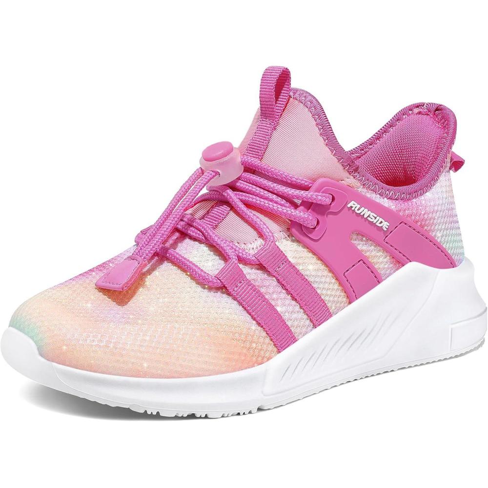 imageRUNSIDE Girls Tennis Shoes Lightweight Sports Kids Sneakers Laceup for RunningWalking ToddlerLittle KidBig KidRose