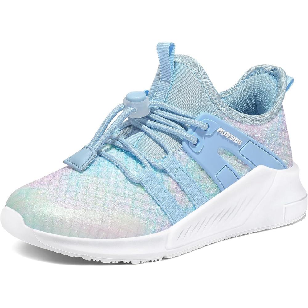 imageRUNSIDE Girls Tennis Shoes Lightweight Sports Kids Sneakers Laceup for RunningWalking ToddlerLittle KidBig KidSparkly Blue