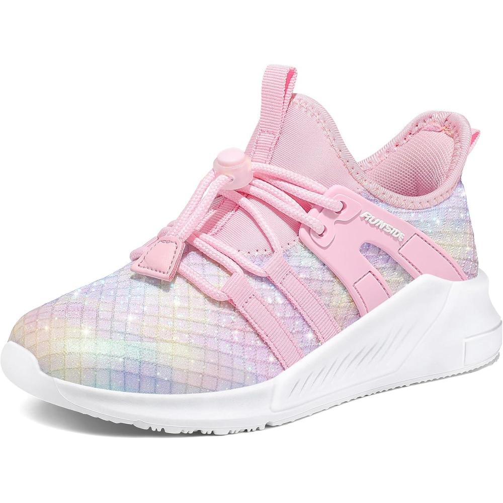 imageRUNSIDE Girls Tennis Shoes Lightweight Sports Kids Sneakers Laceup for RunningWalking ToddlerLittle KidBig KidSparkly Pink