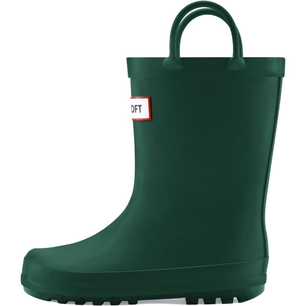 imagemysoft Kids Rain Boots for Girls Boys Toddler Waterproof Rubber Cute Printed with EasyOn HandlesPure Green