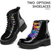 K KomForme Boys Girls Ankle Boots Lace Up Side Zipper Waterproof Combat Shoes Toddler/Little Kid/Big Kid(Black Patent/Rainbow)