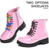 K KomForme Boys Girls Ankle Boots Lace Up Side Zipper Waterproof Combat Shoes Toddler/Little Kid/Big Kid(Pink Patent)