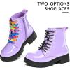 K KomForme Boys Girls Ankle Boots Lace Up Side Zipper Waterproof Combat Shoes Toddler/Little Kid/Big Kid(Purple Patent)