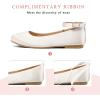 K KomForme Girl’s Ballerina Flat Ankle Strap Dress Ballet Flat Shoes（Toddler/Little Kid/Big Kid）(White/Satin)