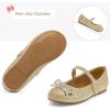 K KomForme Girl’s Bow Mary Jane Dress Shoes Ballet Princess Flats with Rhinestone Strap for Party Wedding School, Toddler/Little Kid/Big Kid(Gold Glitter)