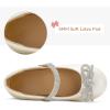 K KomForme Girl’s Bow Mary Jane Dress Shoes Ballet Princess Flats with Rhinestone Strap for Party Wedding School, Toddler/Little Kid/Big Kid(Ivory)