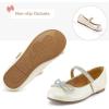 K KomForme Girl’s Bow Mary Jane Dress Shoes Ballet Princess Flats with Rhinestone Strap for Party Wedding School, Toddler/Little Kid/Big Kid(Ivory)