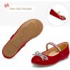 K KomForme Girl’s Bow Mary Jane Dress Shoes Ballet Princess Flats with Rhinestone Strap for Party Wedding School, Toddler/Little Kid/Big Kid(Red)