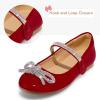 K KomForme Girl’s Bow Mary Jane Dress Shoes Ballet Princess Flats with Rhinestone Strap for Party Wedding School, Toddler/Little Kid/Big Kid(Red)