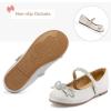 K KomForme Girl’s Bow Mary Jane Dress Shoes Ballet Princess Flats with Rhinestone Strap for Party Wedding School, Toddler/Little Kid/Big Kid(Silver)