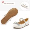 K KomForme Girl’s Bow Mary Jane Dress Shoes Ballet Princess Flats with Rhinestone Strap for Party Wedding School, Toddler/Little Kid/Big Kid(White)