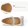 K KomForme Girl’s Bow Mary Jane Dress Shoes Ballet Princess Flats with Rhinestone Strap for Party Wedding School, Toddler/Little Kid/Big Kid(White)