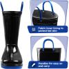 K KomForme Girls Boys Rain Boots Waterproof with Easy on Handles for Toddler/Little Kid/Big Kid(Black-blue)