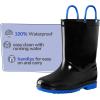 K KomForme Girls Boys Rain Boots Waterproof with Easy on Handles for Toddler/Little Kid/Big Kid(Black-blue)