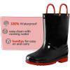 K KomForme Girls Boys Rain Boots Waterproof with Easy on Handles for Toddler/Little Kid/Big Kid(Black-red)