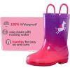 K KomForme Girls Boys Rain Boots Waterproof with Easy on Handles for Toddler/Little Kid/Big Kid(Pink Purple Unicorn)