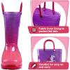 K KomForme Girls Boys Rain Boots Waterproof with Easy on Handles for Toddler/Little Kid/Big Kid(Pink Purple Unicorn)
