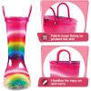 K KomForme Girls Boys Rain Boots Waterproof with Easy on Handles for Toddler/Little Kid/Big Kid(Rainbow)