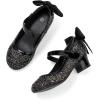 K KomForme Girls Dress Shoes Glitter Mary Jane Pumps with Bow, Low Heel Party Wedding Princess Shoes (Toddler/Little Kids/Big Kids)(Black Glitter Silk)