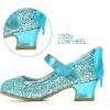 K KomForme Girls Dress Shoes Glitter Mary Jane Pumps with Bow, Low Heel Party Wedding Princess Shoes (Toddler/Little Kids/Big Kids)(Blue Glitter Silk)