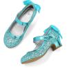 K KomForme Girls Dress Shoes Glitter Mary Jane Pumps with Bow, Low Heel Party Wedding Princess Shoes (Toddler/Little Kids/Big Kids)(Blue Glitter Silk)