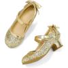 K KomForme Girls Dress Shoes Glitter Mary Jane Pumps with Bow, Low Heel Party Wedding Princess Shoes (Toddler/Little Kids/Big Kids)(Gold Glitter)