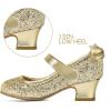 K KomForme Girls Dress Shoes Glitter Mary Jane Pumps with Bow, Low Heel Party Wedding Princess Shoes (Toddler/Little Kids/Big Kids)(Gold Glitter)