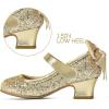 K KomForme Girls Dress Shoes Glitter Mary Jane Pumps with Bow, Low Heel Party Wedding Princess Shoes (Toddler/Little Kids/Big Kids)(Gold Glitter Silk)