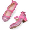 K KomForme Girls Dress Shoes Glitter Mary Jane Pumps with Bow, Low Heel Party Wedding Princess Shoes (Toddler/Little Kids/Big Kids)(Pink Glitter)