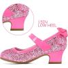 K KomForme Girls Dress Shoes Glitter Mary Jane Pumps with Bow, Low Heel Party Wedding Princess Shoes (Toddler/Little Kids/Big Kids)(Pink Glitter)
