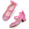 K KomForme Girls Dress Shoes Glitter Mary Jane Pumps with Bow, Low Heel Party Wedding Princess Shoes (Toddler/Little Kids/Big Kids)(Pink Glitter Silk)