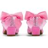 K KomForme Girls Dress Shoes Glitter Mary Jane Pumps with Bow, Low Heel Party Wedding Princess Shoes (Toddler/Little Kids/Big Kids)(Pink Glitter Silk)